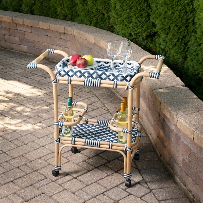 Butler Selena Blue & White Rattan Bar Cart - Blue & White