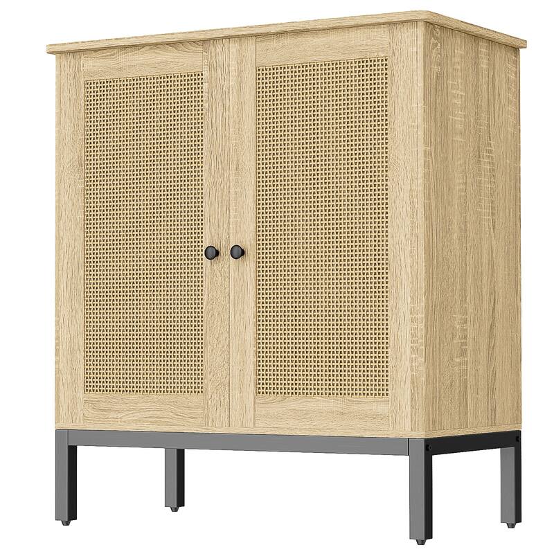 Rattan Accent Buffet Sideboard Storage Cabinet with 2 Doors