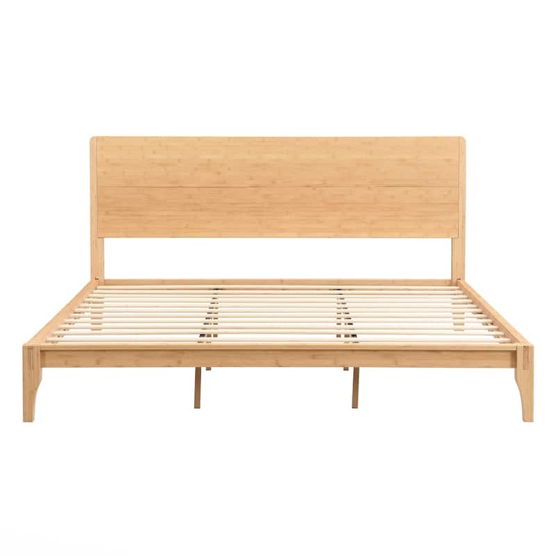 Mid-Century Modern King Size 12 Inch Bamboo Wood Platform Bed with Wood Slat Metal Support, No Box Spring Needed
