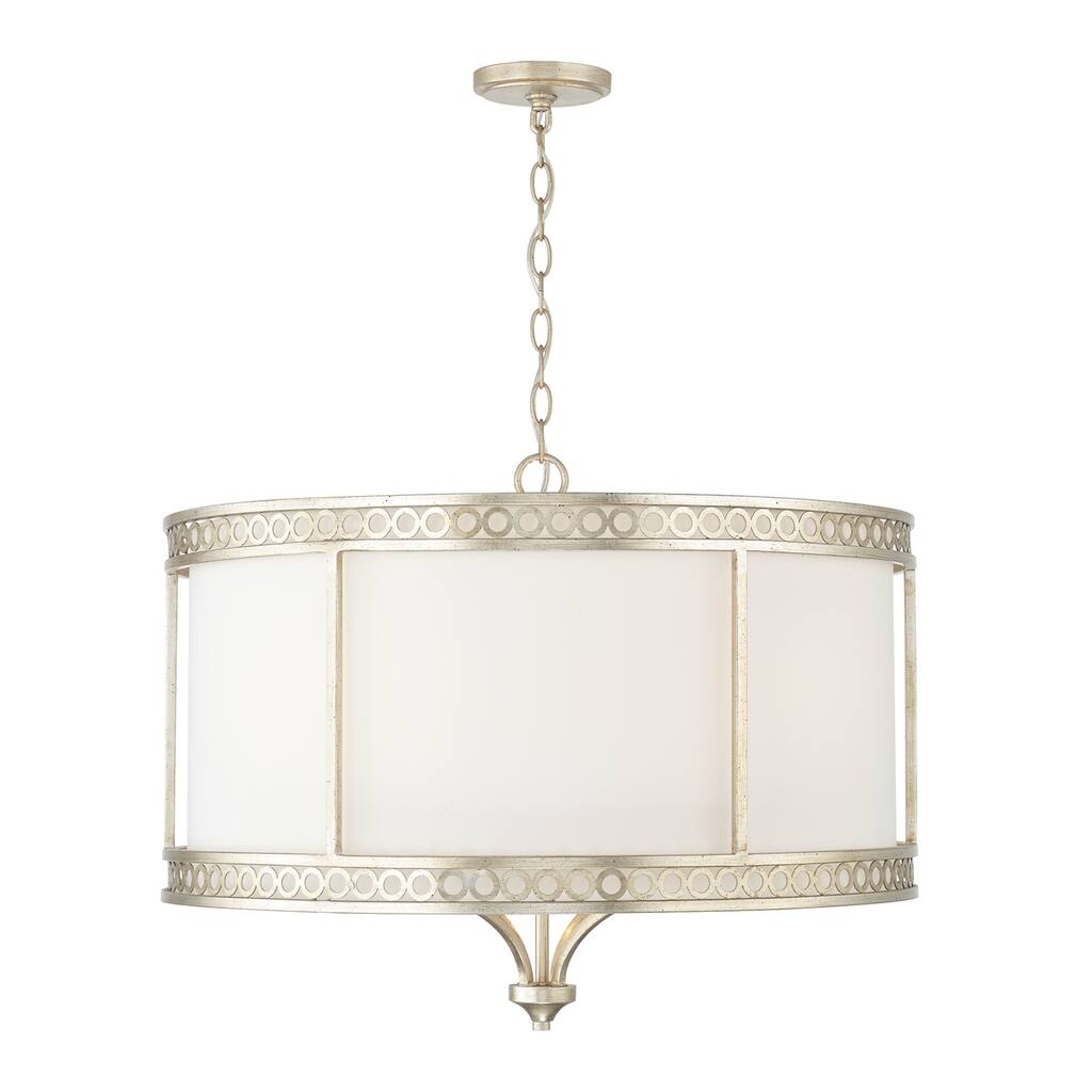 Isabella 4-light Winter Gold Drum Pendant w/ White Fabric Shade