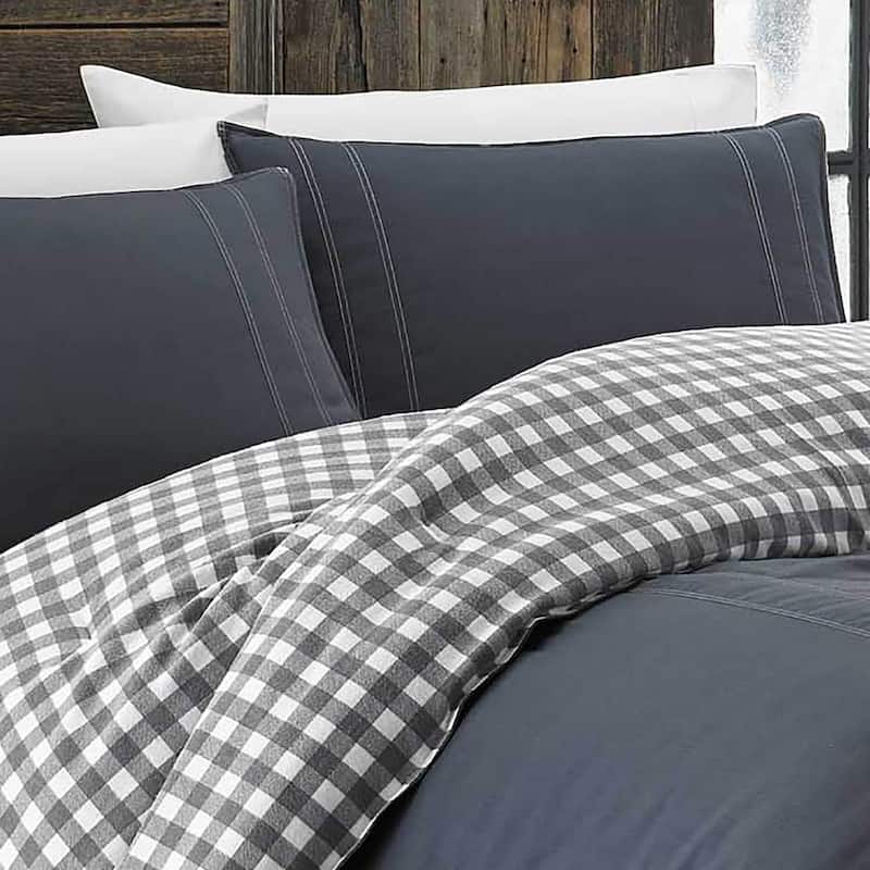 Eddie Bauer Kingston Grey Checked Cotton Flannel Comforter Set