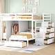 preview thumbnail 10 of 16, Full Over Twin Bunk Bed w/Wardrobe, Stairs Side Drawers, Footboard Drawer and Full-length Guardrail - Wooden Storage Bed Frame White - Full