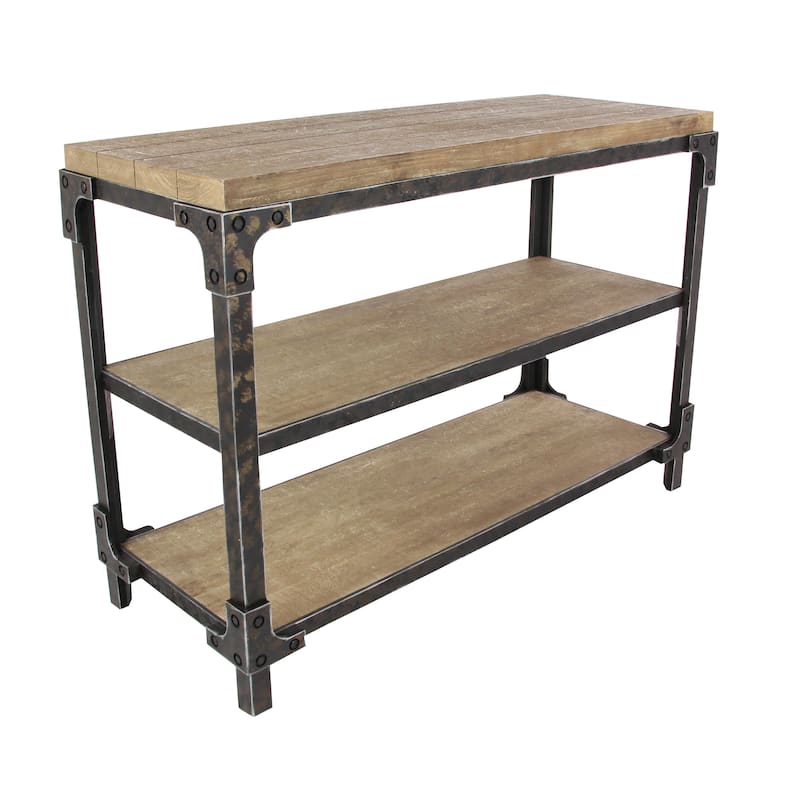 Wood 2 Shelf Console Table - Brown - Roche River Decor - 19"W x 48"L x 34"H