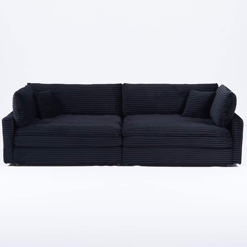 112-inch black corduroy sofa: two throw pillows, four backrests, opening up a new style for the living room's casual area
