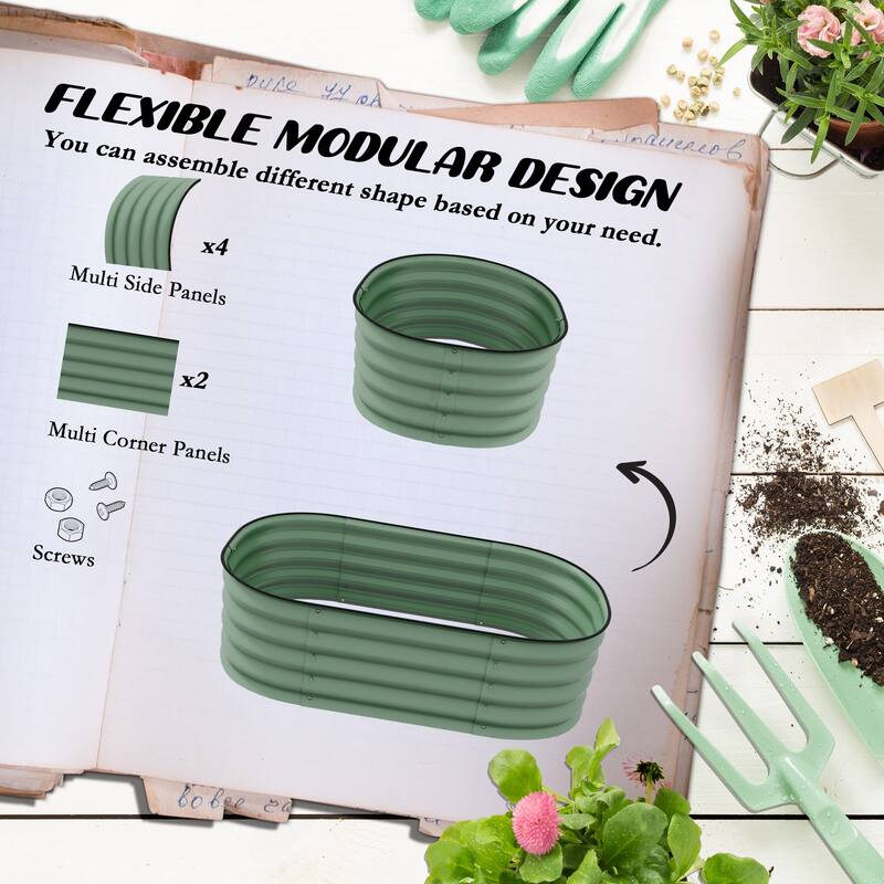 Modern Minimalist Garden Bed with Safety Edging, Easy DIY Stock Tank, for Growing Flowers Herbs Vegetables - 8' x 10'