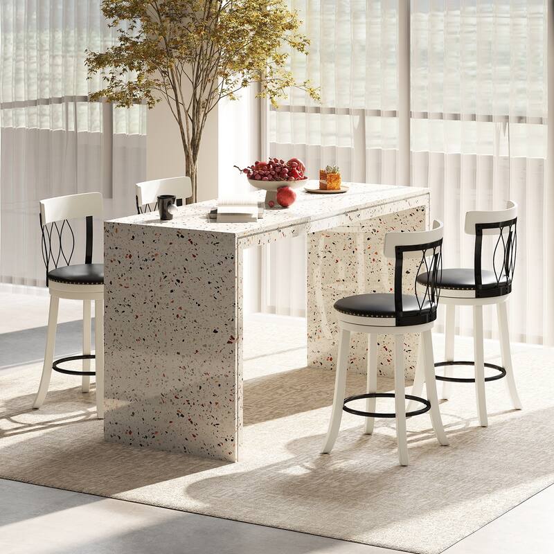 Set of 2 Swivel Bar Stools with Backrest and Tufted Faux Leather Seat for Kitchen Island