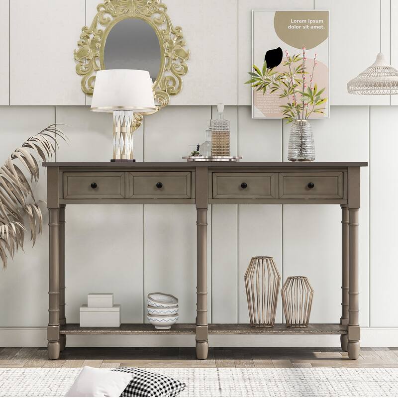 Console Table Sofa Table Easy Assembly with Two Storage Drawers and Bottom Shelf for Living Room