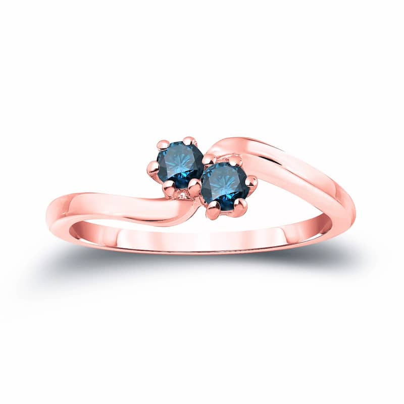 Auriya 14k Gold 1/4ct TDW Round 2-Stone Blue Diamond Engagement Ring - 4 - Rose