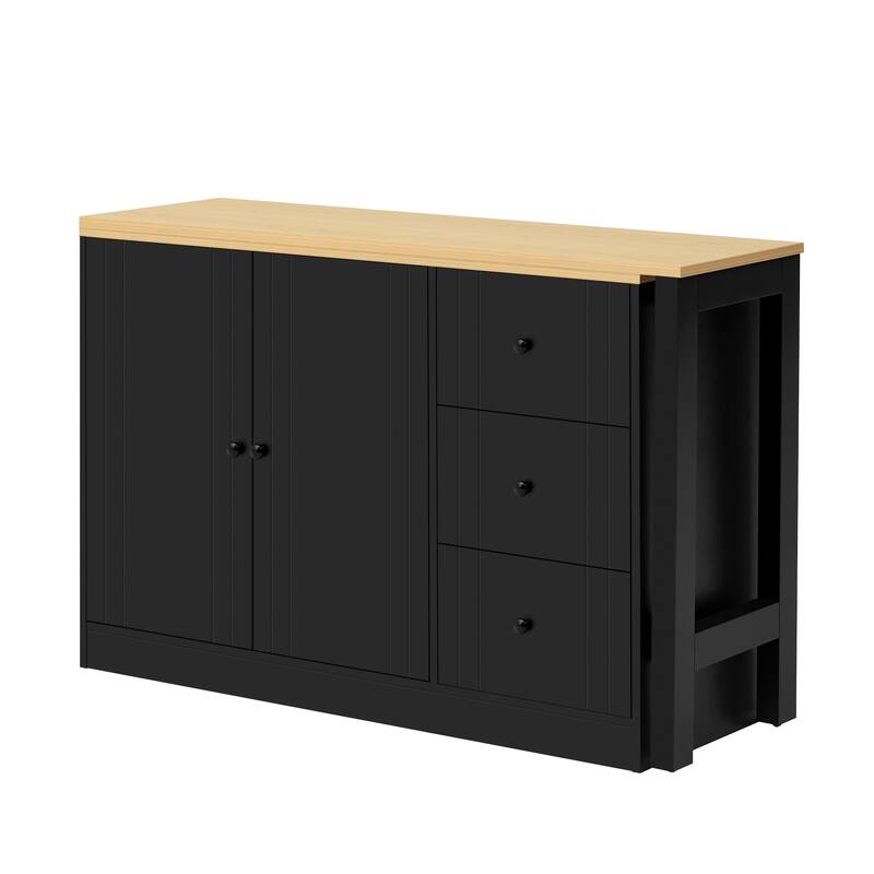89.7" Wooden Sideboard with Extendable Table, 2 Doors & 3 Drawers Storage Cabinet for Living Room, Study, Kitchen