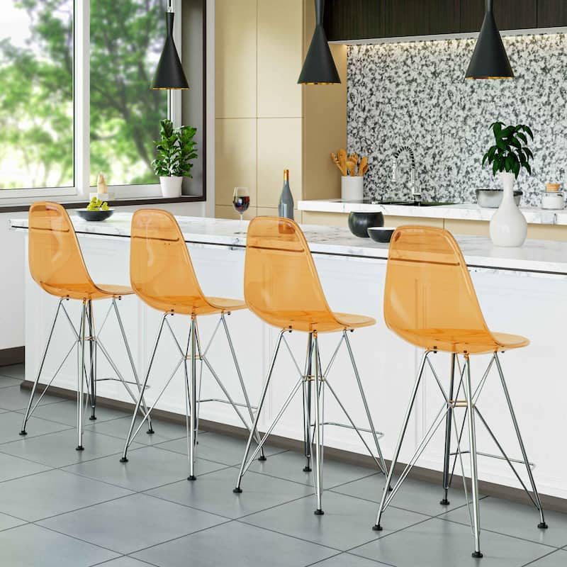 LeisureMod Modern Cresco Acrylic Barstool with Chrome Base and Footrest for Home Bar Restaurant