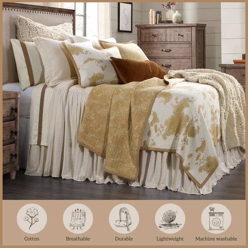 Paseo Road Elsa Cow Print and Paisley 100% Cotton 3 Piece Reversible Quilt Set