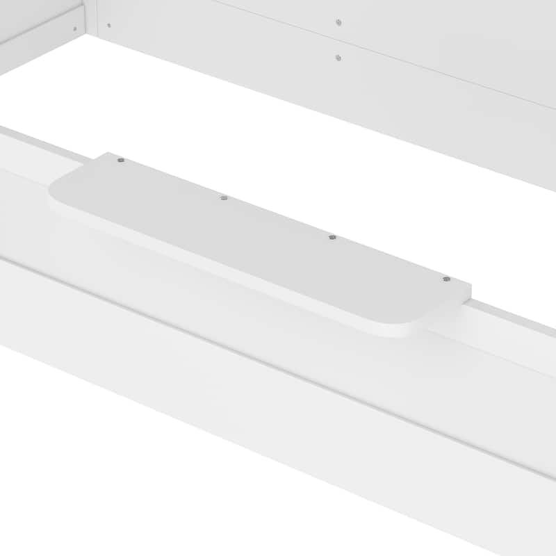 Kids House Floor Bed with Guardrails, Roof & Built-in Tray - Queen/Full/Twin Size, Childlike Design