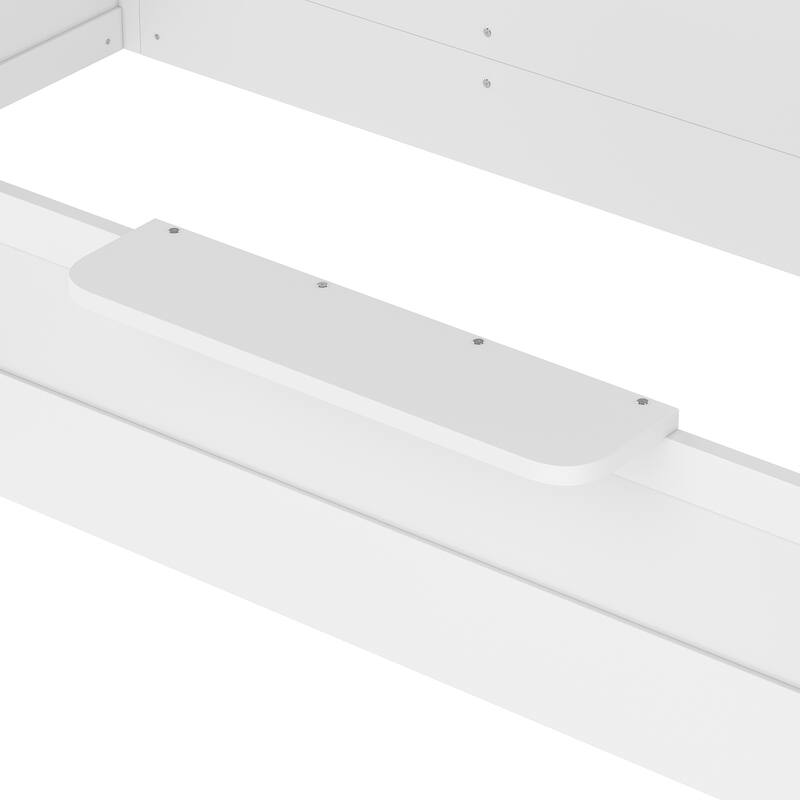 Twin Size Floor Bed with Guardrails and Roof, Kids House Floor Bed with a Small Built-in Tray and Free-installed Signboard