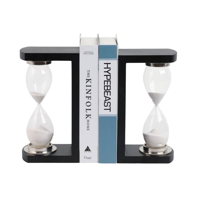 Decorative Hourglass Sand Timer Bookends - Set of 2, 10", Black - 11.0"