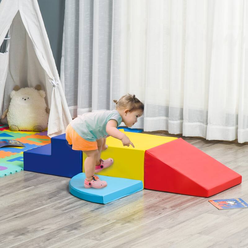 Qaba Foam Play Set for Toddlers and Children, Easy-to-clean 4 Piece Soft & Safe Kids Climbing Set for Crawling or Sliding