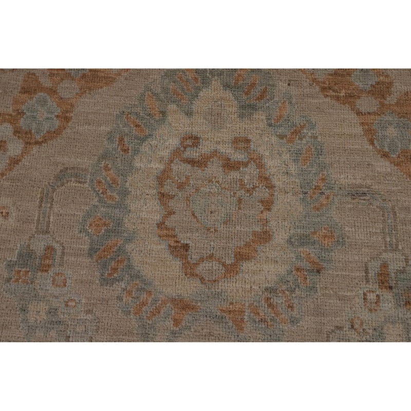 Beige Floral Oushak Turkish Area Rug Hand-Knotted Wool Carpet - 9'0"x 11'9"