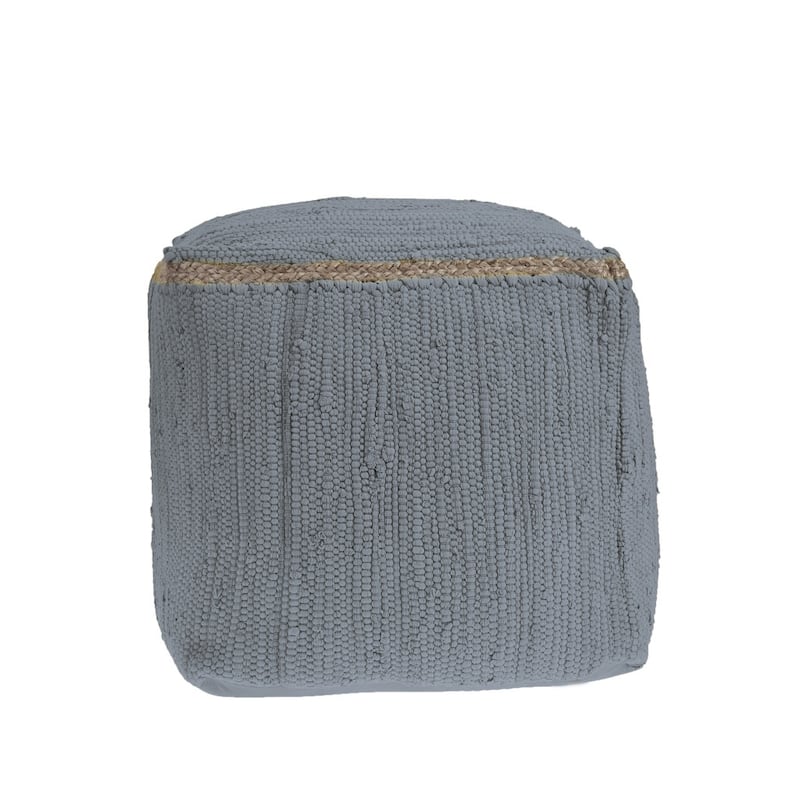 HomeRoots 18" Dark Gray And Natural Cotton And Jute Cube Pouf Ottoman