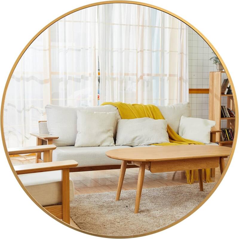 GDFStudio - Lucent Modern Round Bathroom Vanity Decorative Mirror with Statement Scale Design & Metal Frame