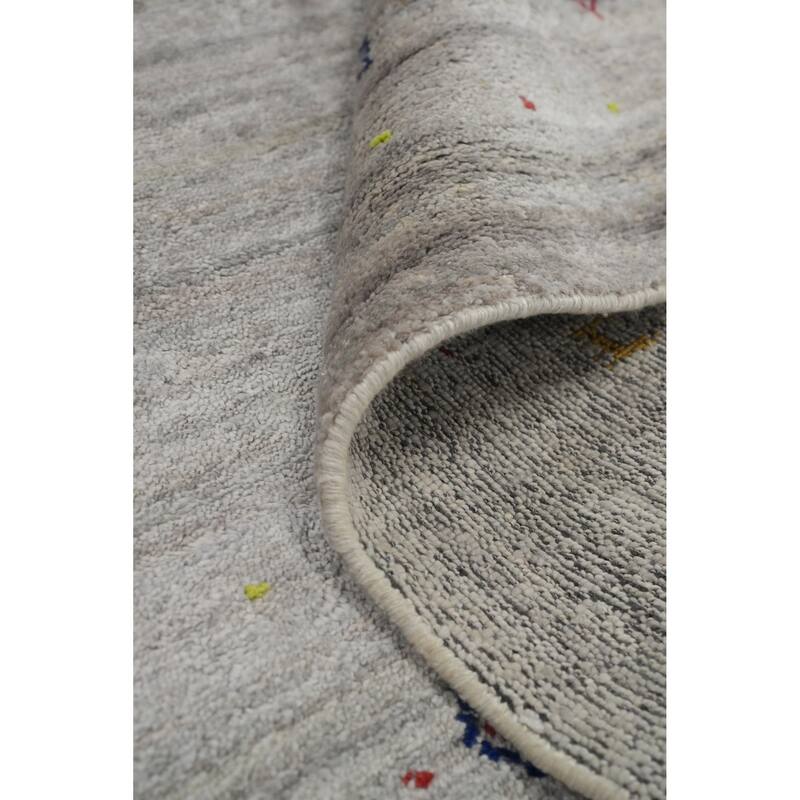 Hand Knotted Oriental Viscose Silk Carpet Tribal Animal Pictorial Greys & Charcoal Gabbeh Area Rug - 8' 8'' X 6' 2''