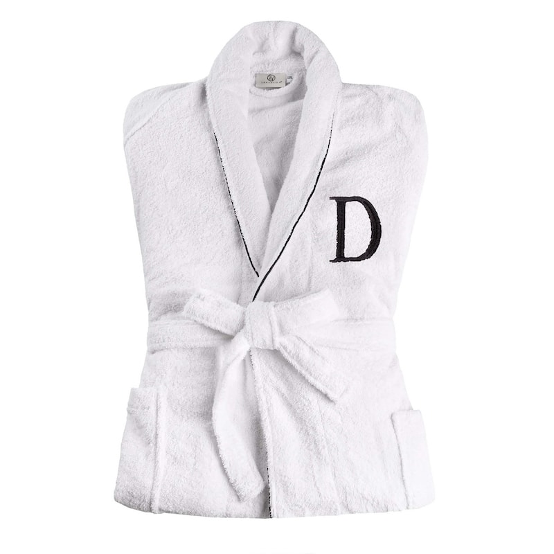 Superior 100% Cotton Embroidered Adult Unisex Luxury Bathrobe - Large-Extra Large - Letter D