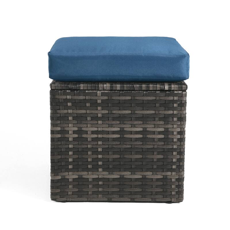 Outdoor Wicker Square Storage Ottoman with Plush Cushion