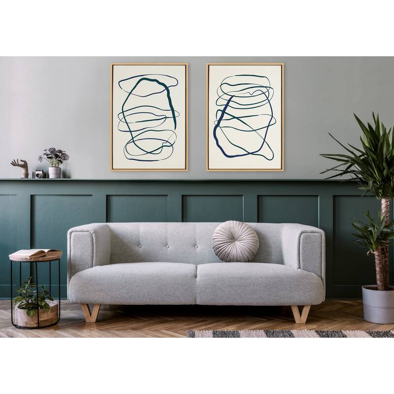 Kate and Laurel Sylvie Blue and Green Expressive Abstract 1 and 2 Framed Canvas Art Set by The Creative Bunch Studio