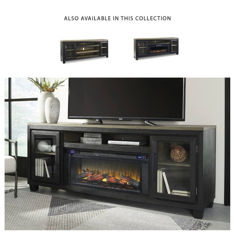 Signature Design by Ashley Foyland Black/Brown 83" TV Stand for TVs up to 95" with Electric Fireplace - 83"W x 20"D x 33"H