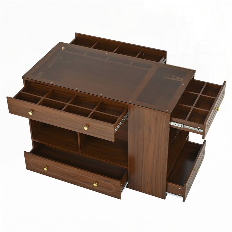 Wardrobe Armoire Bedroom Island with Glass Display Top and Open Shelves