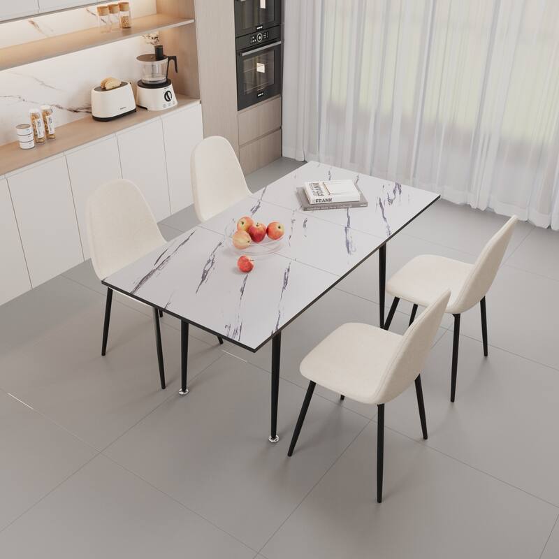 Modern Extendable Dining Table Set with 4 Upholstered Chairs Space Saving Kitchen Furniture