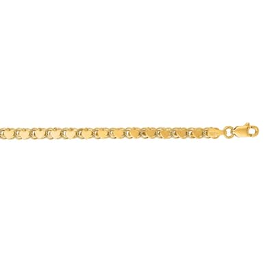 Curata 14k Yellow Gold 10" 3.3mm Heavy Heart Chain Anklet