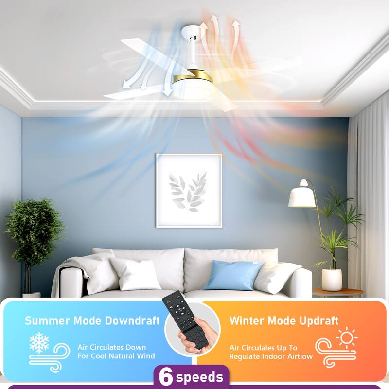 52 Inch White Gold Ceiling Fans with Light and Remote