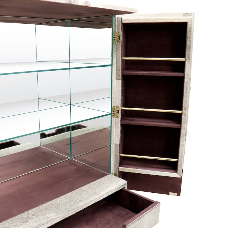 Pasargad Home Safari Steel & Cowhide Contemporary Bar Cabinet - W28"XD18"XH61.5"