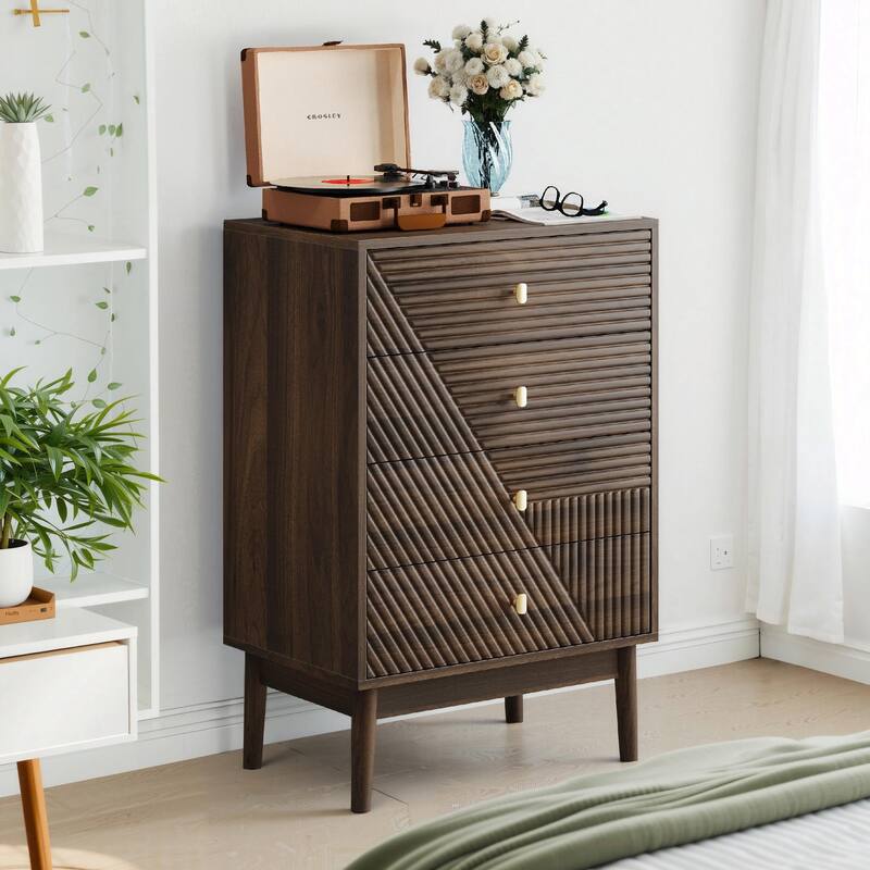 Mid-Century Modern Dresser with Gold Knobs - Walnut