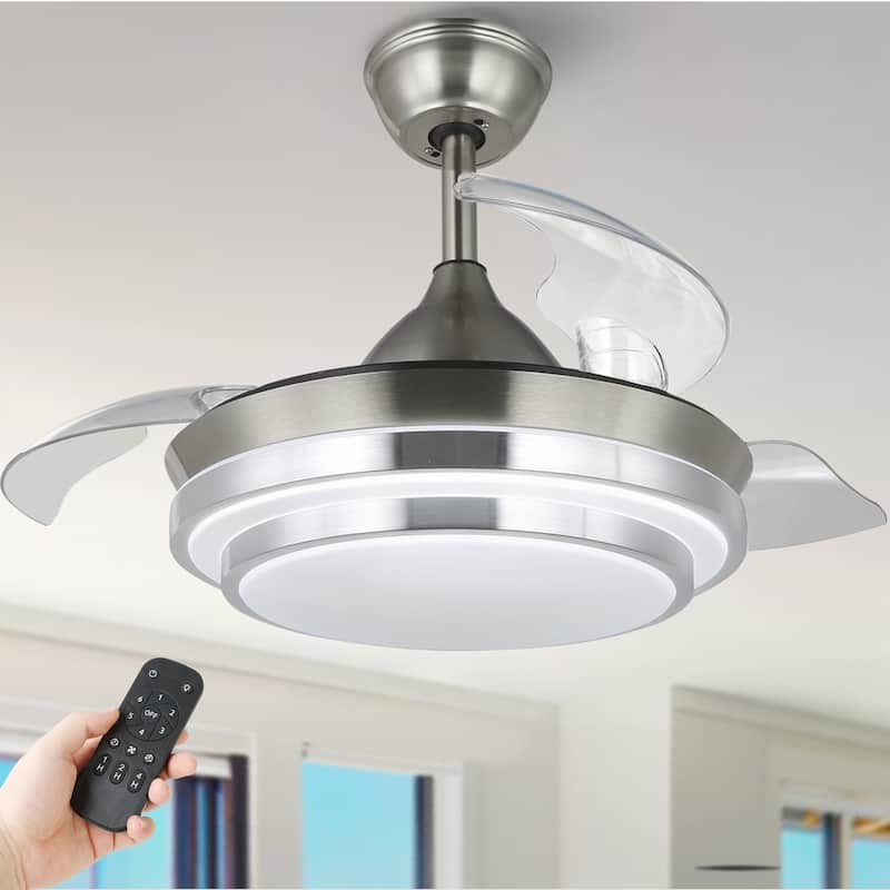 Bella Depot 36" Modern Retractable Ceiling Fan with Dimmable Led Light, Remote and APP Control 6-Speed Reversible DC Motor