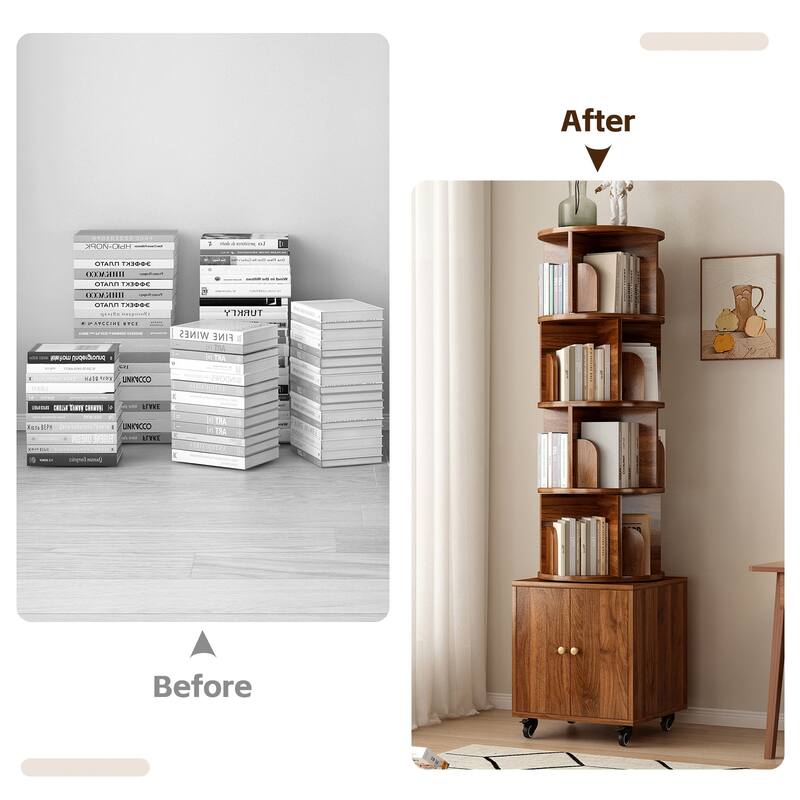 Anmytek 360 Rotating Corner Bookshelf with Wheels Space Saving Storage for Small Rooms