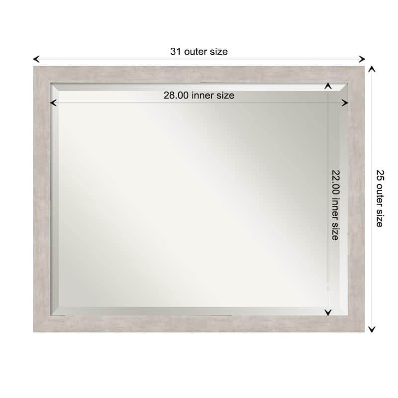 Beveled Wood Bathroom Wall Mirror - Marred Pewter Frame - 31 x 25 in - Marred Silver
