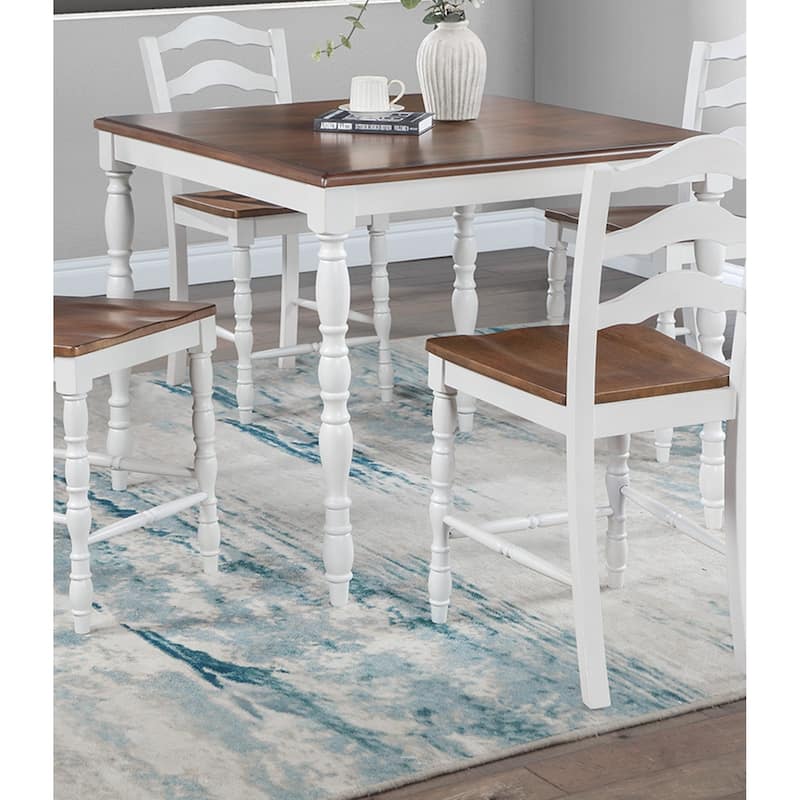 5pc Counter Height Dining Room Set Ladder Back White And Oak Finish