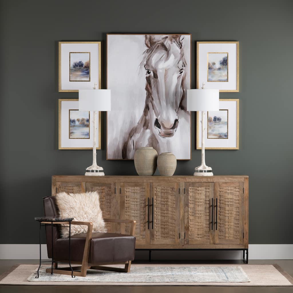 90" Brown Solid Mango 6 Door Media Credenza_Sideboard with Metal Base