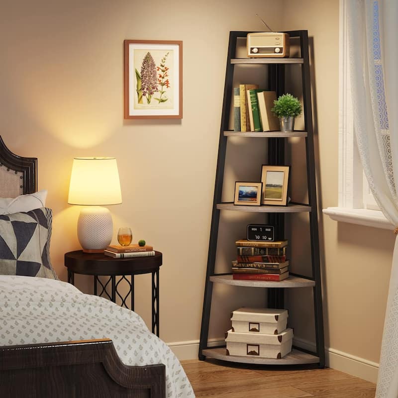 70 inch Tall Corner Shelf, 5 Tier Bookshelf Bookcase, Modern Corner Ladder Shelf Plant Stand for Living Room