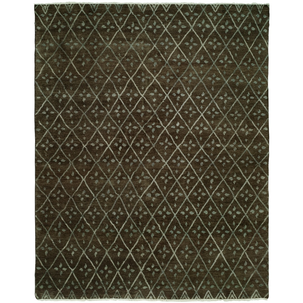 Transitional Brown Hand-Knotted Wool Area Rug