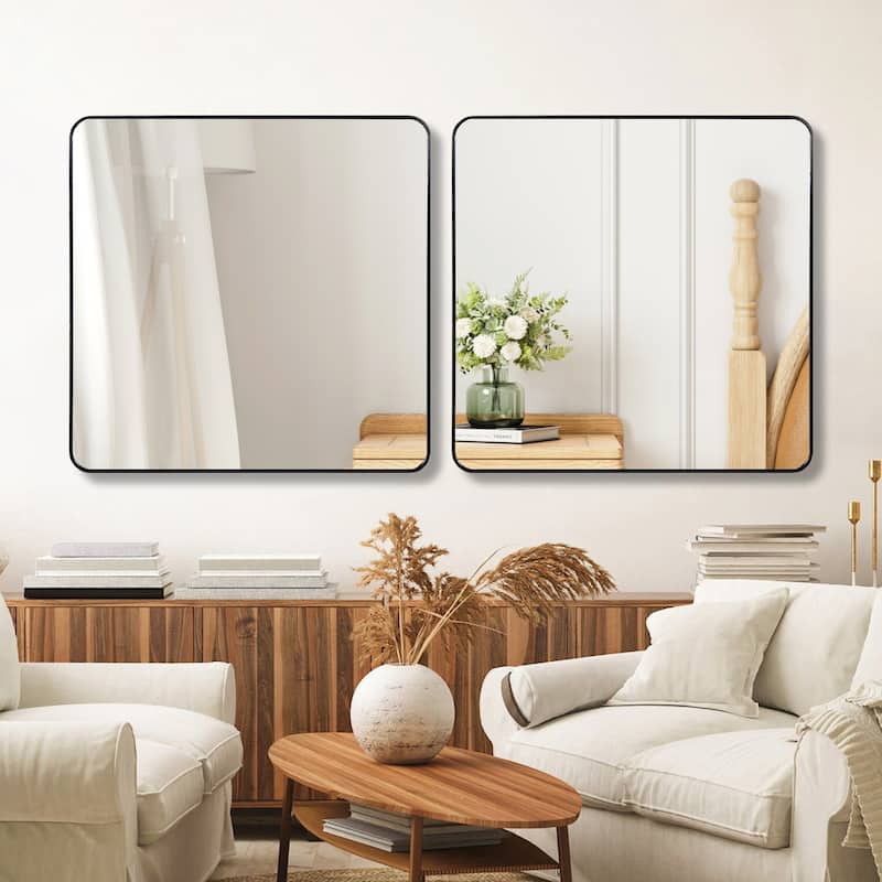 30 in x 30 in Black Metal Framed Square Bathrrom Mirror for Wall