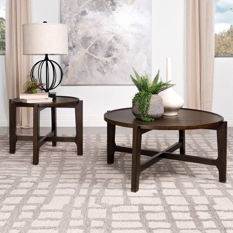 Wooden Coffee and End Table Set in Dark Brown
