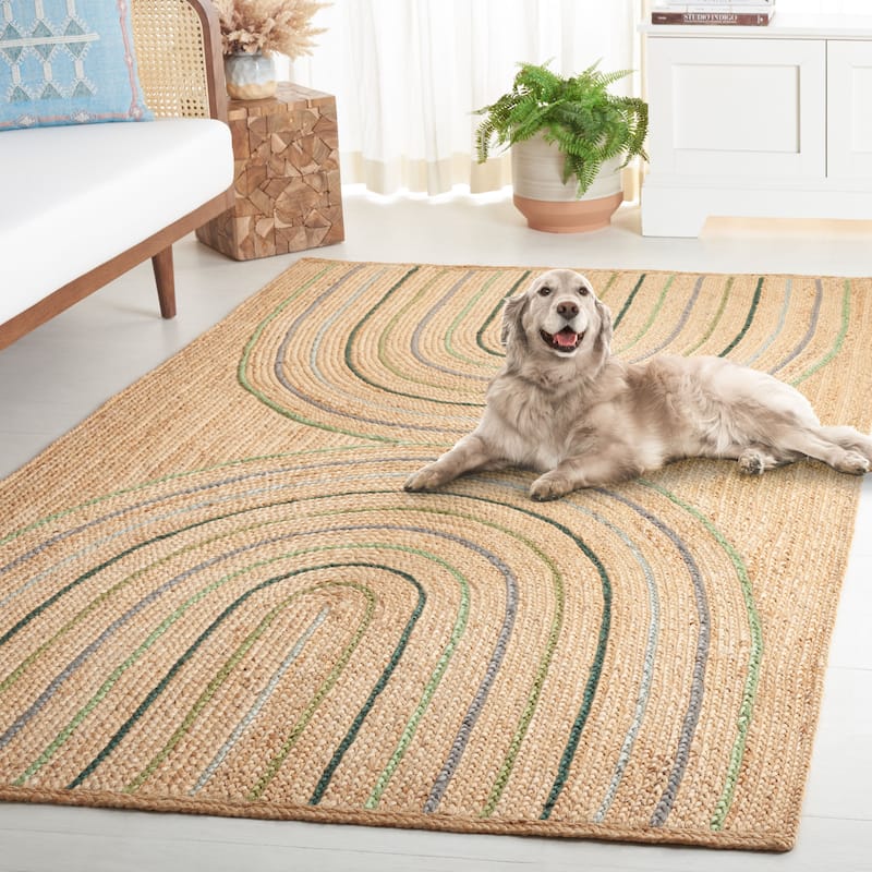 SAFAVIEH Natural Fiber Nobie Casual Jute Rug - 6' Round - Natural/Green