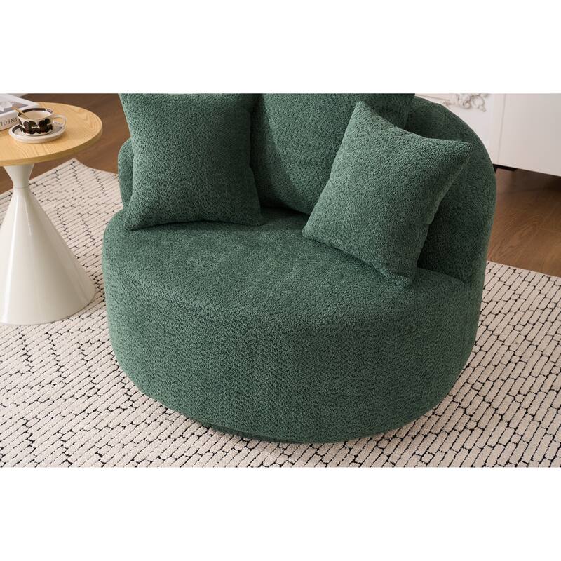 Oversized Swivel Round Barrel Chair, Ergonomic Single Sofa Chair, Upholstered Accent Chair with 3 Removable Pillows