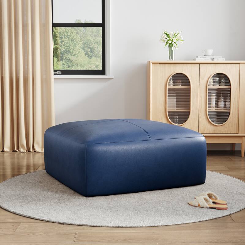 UIXE Genuine Leather Ottoman, Upholstered Ottoman for Living Room