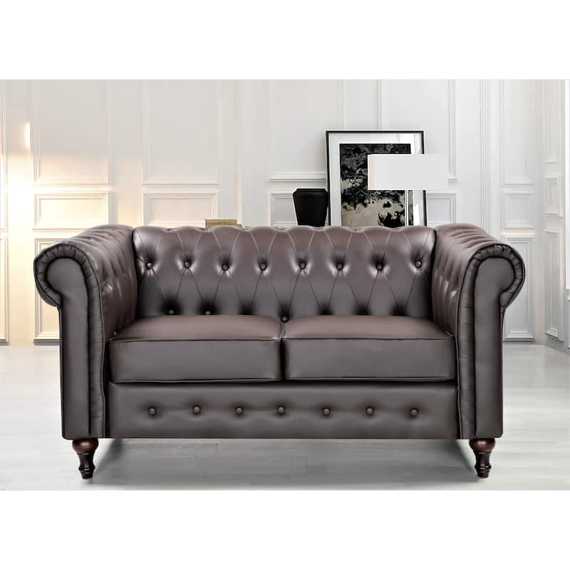 Brooks Velvet Upholstered Classic Chesterfield Loveseat - Brown