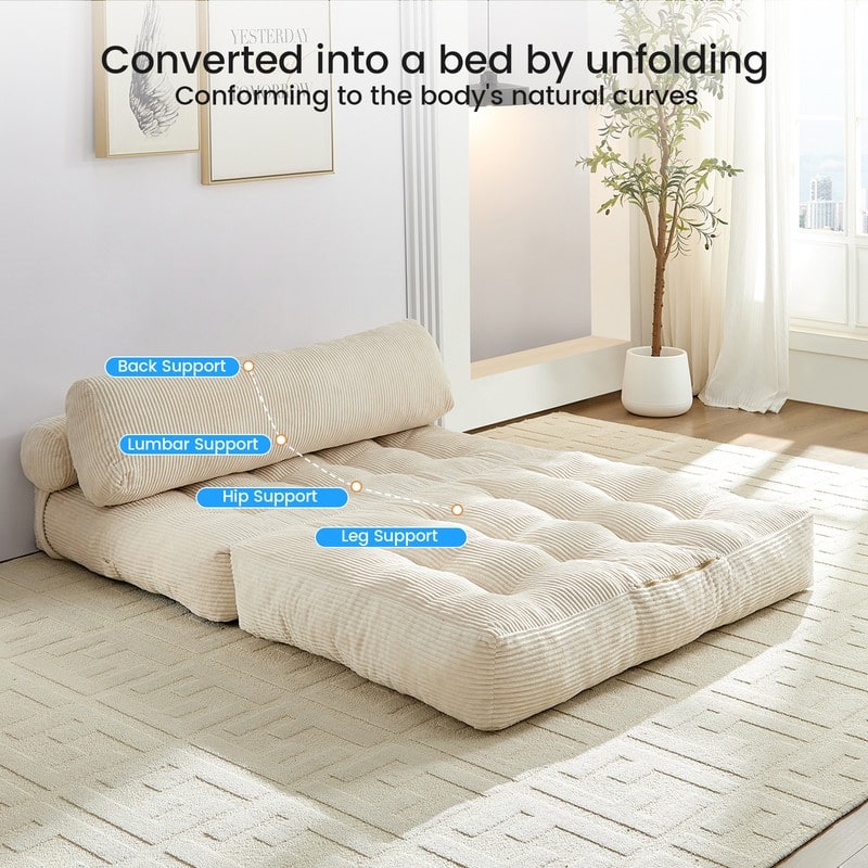 Mixoy W32''/W50'' Corded Velvet Fabric Folding Floor Lazy Futon Sofa Bed