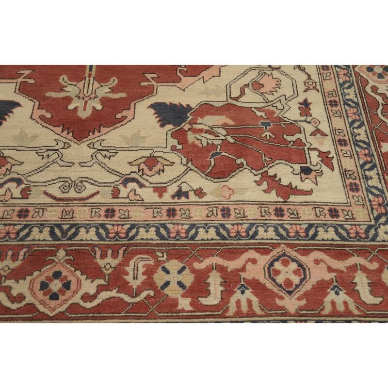 Hand Knotted Oriental 100% Wool Carpet Traditional Medallion Oranges & Rust Heriz (serapi) Area Rug - 10' 1'' X 8' 2''