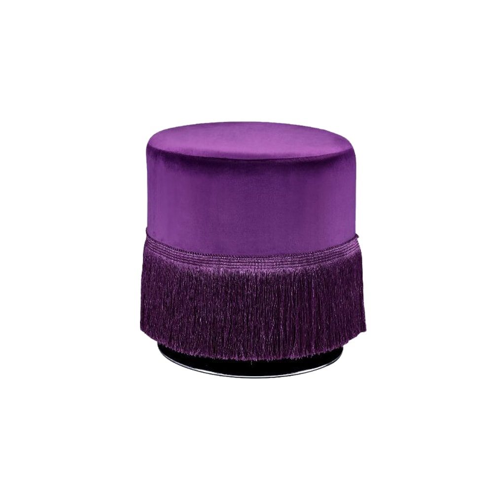 cadeninc Midnight Blue / Purple Velvet Ottoman with Metal Leg