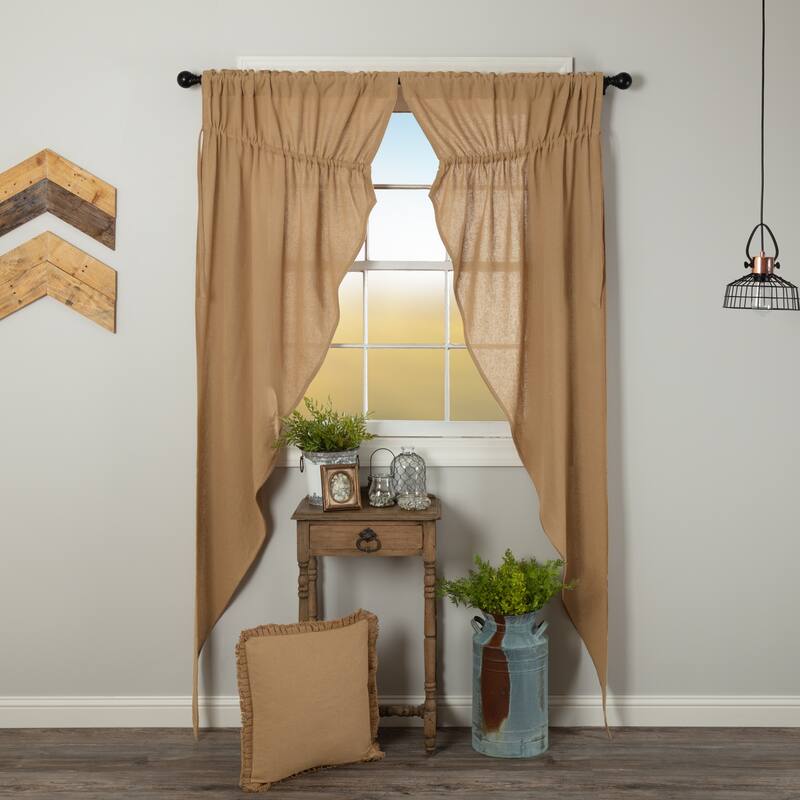 Farmhouse Curtains VHC Cotton Burlap Long Prairie Panel Pair Rod Pocket Solid Color - Prairie Panel 84x36 - Prairie Panel 84x36